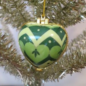 FAITH Green Heart Porcelain Trinket Box Christmas Ornament Valerie Parr Hill